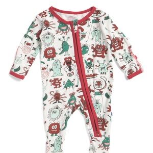 KICKEE PANTS- Merry Monsters Footie with Two-Way Zipper, NWT